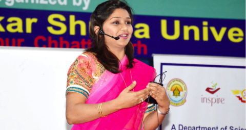 Photo of Dr. Megha Agrawal speaking at inspireCamp