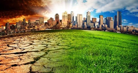 Stock photo of city and city showing climate change transition