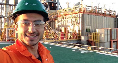 Selfie photo of Loai Khalayli on oil and gas rig